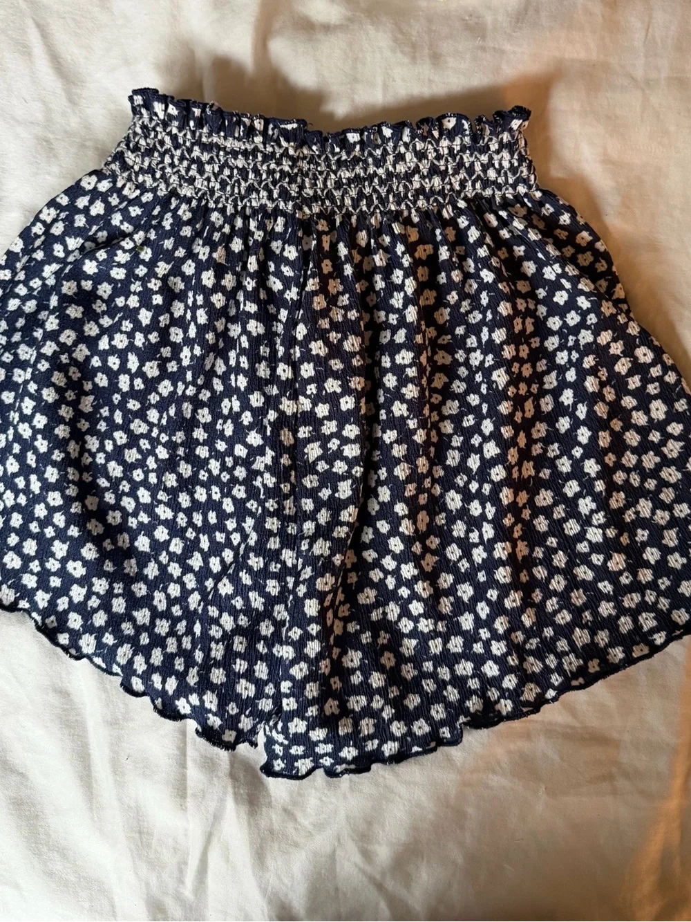 Zara Girl’s Navy Blue Floral High-Waist Smocked Shorts
